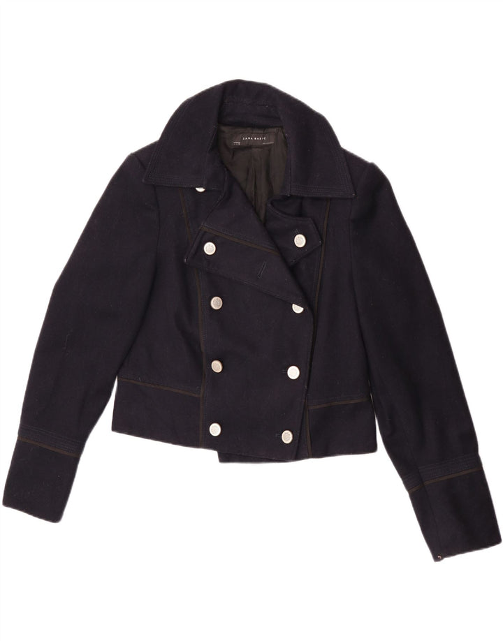 Zara Womens Crop Pea Coat UK 14 Large Navy Blue
