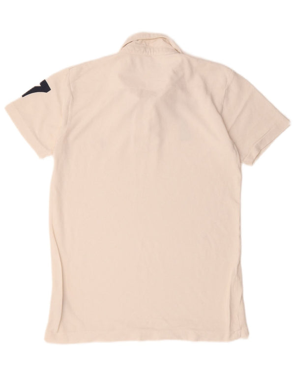 French Connection Mens Graphic Polo Shirt Small Off White Cotton