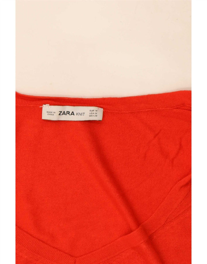 Zara Womens Crop V-hals sweater UK 14 Medium Rød