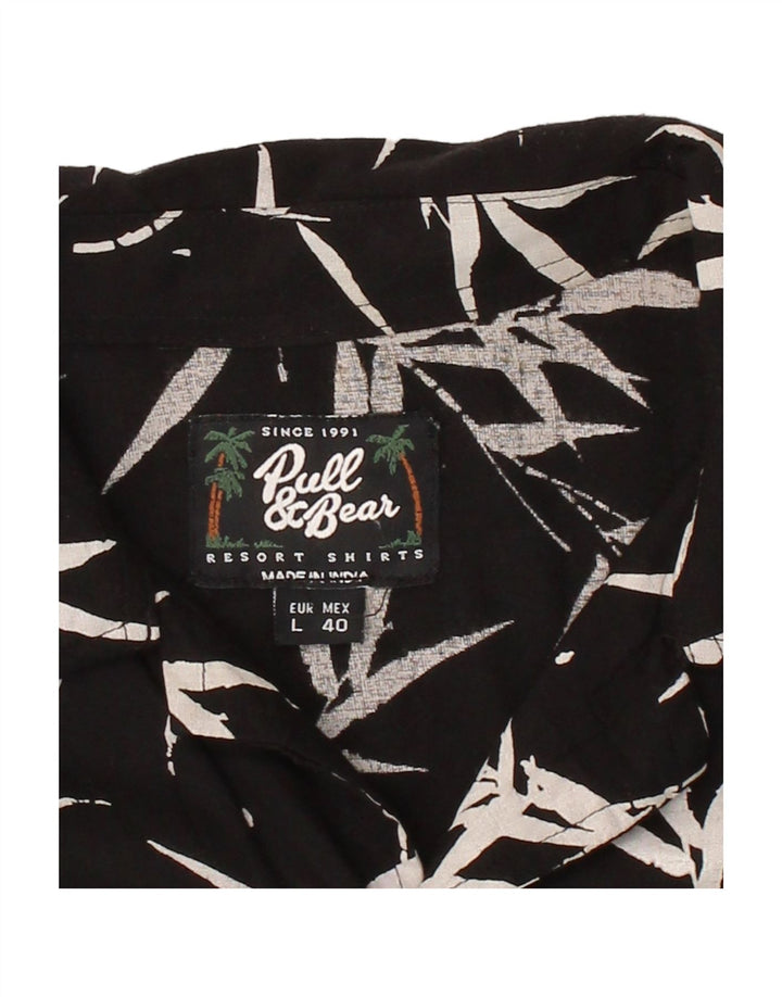 PULL & BEAR Mens Short Sleeve Shirt Size 40 Medium Black Floral