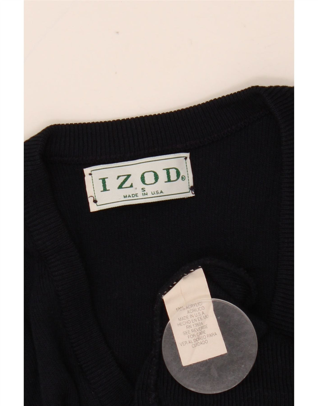 IZOD Mens V-Neck Jumper Sweater Small Navy Blue Acrylic