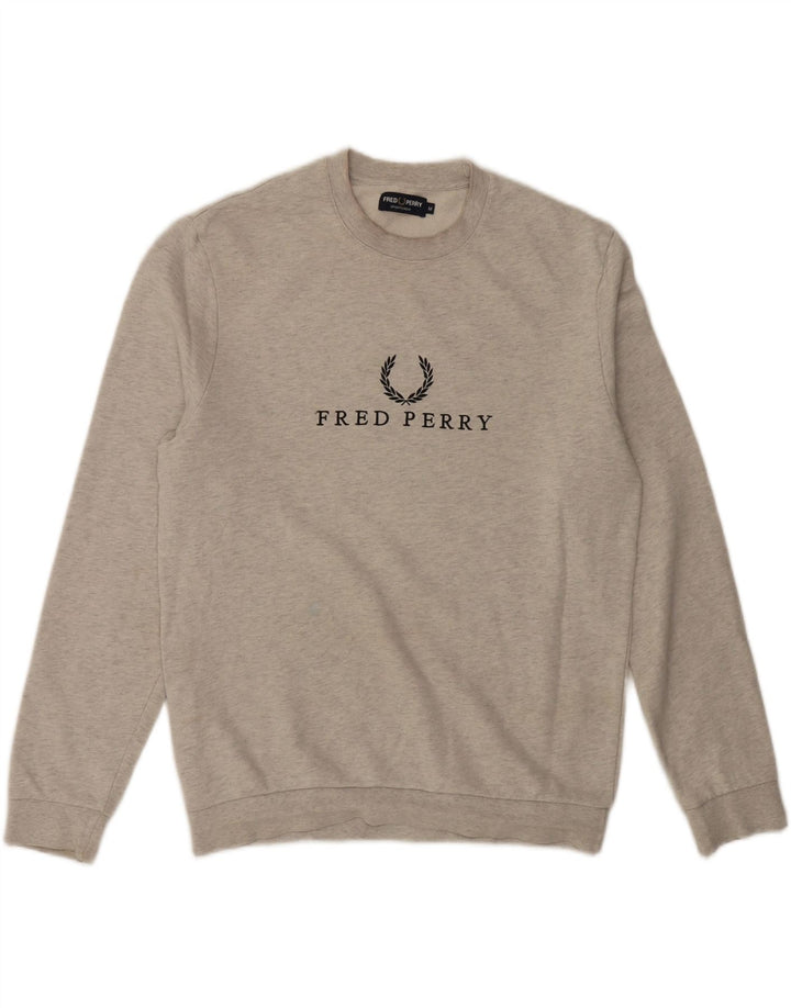 Fred Perry Herre Grafisk Sweatshirt Jumper Medium Grå Bomuld