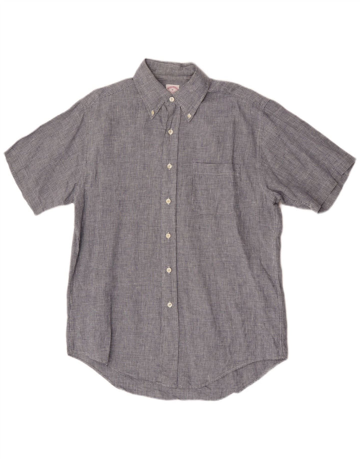 Brooks Brothers Mens Short Sleeve Shirt Medium Blue Houndstooth