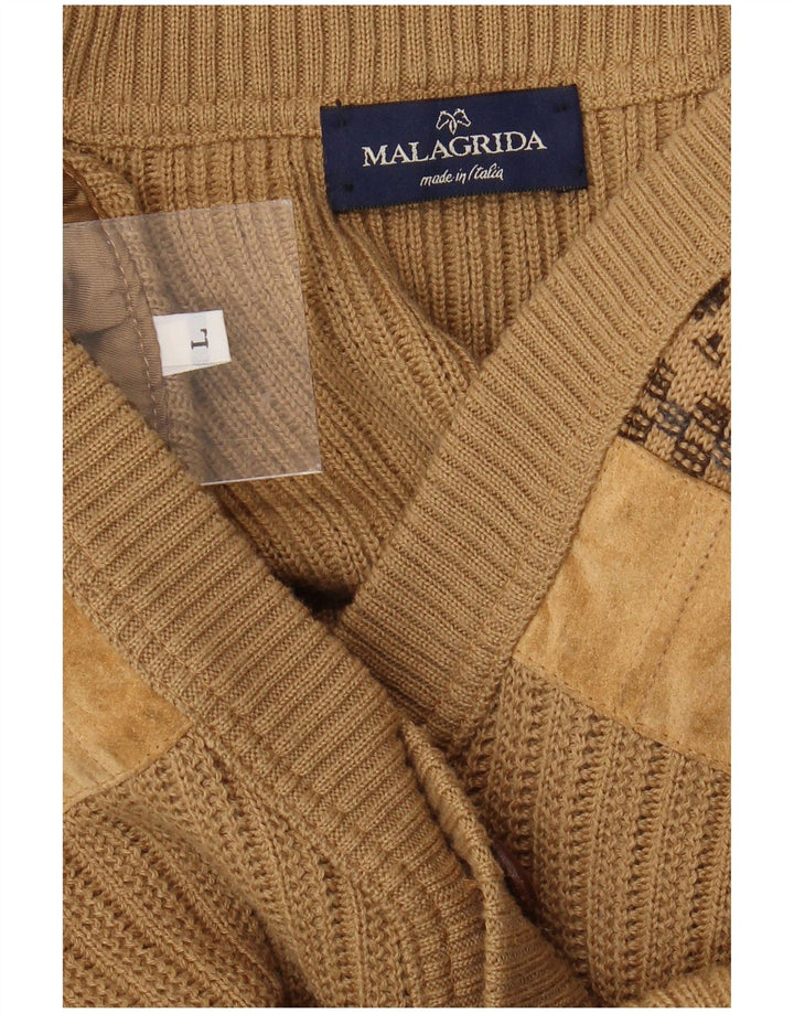 Malagrida Mens Cardigan Sweater Large Beige Geometric