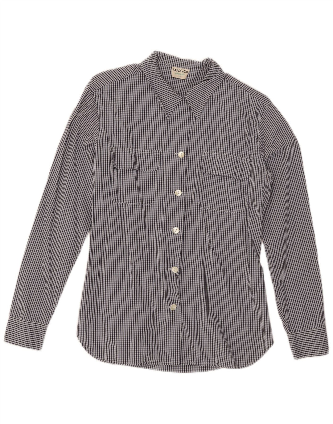 Max & Co. Γυναικείο πουκάμισο IT 46 Large Navy Blue Check Cotton