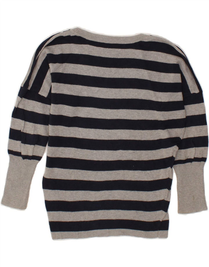 ADIDAS Girls Graphic Boat Neck Jumper Sweater 7-8 Years Grey Striped Vintage Adidas and Second-Hand Adidas from Messina Hembry 