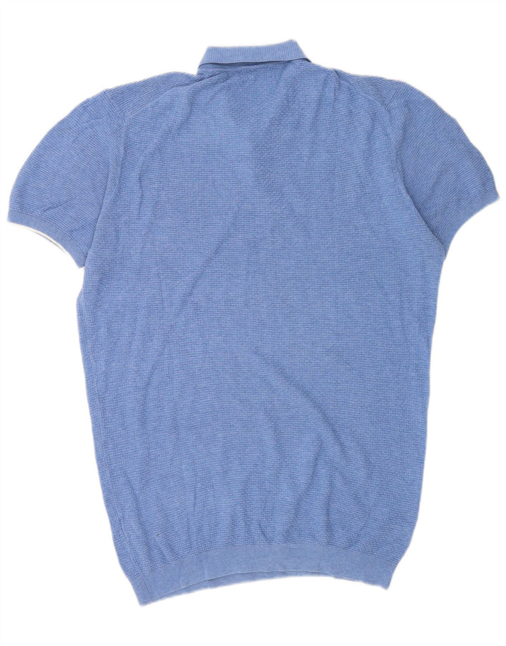 Massimo Dutti Mens Short Sleeve Polo Neck Jumper Sweater Large Blue