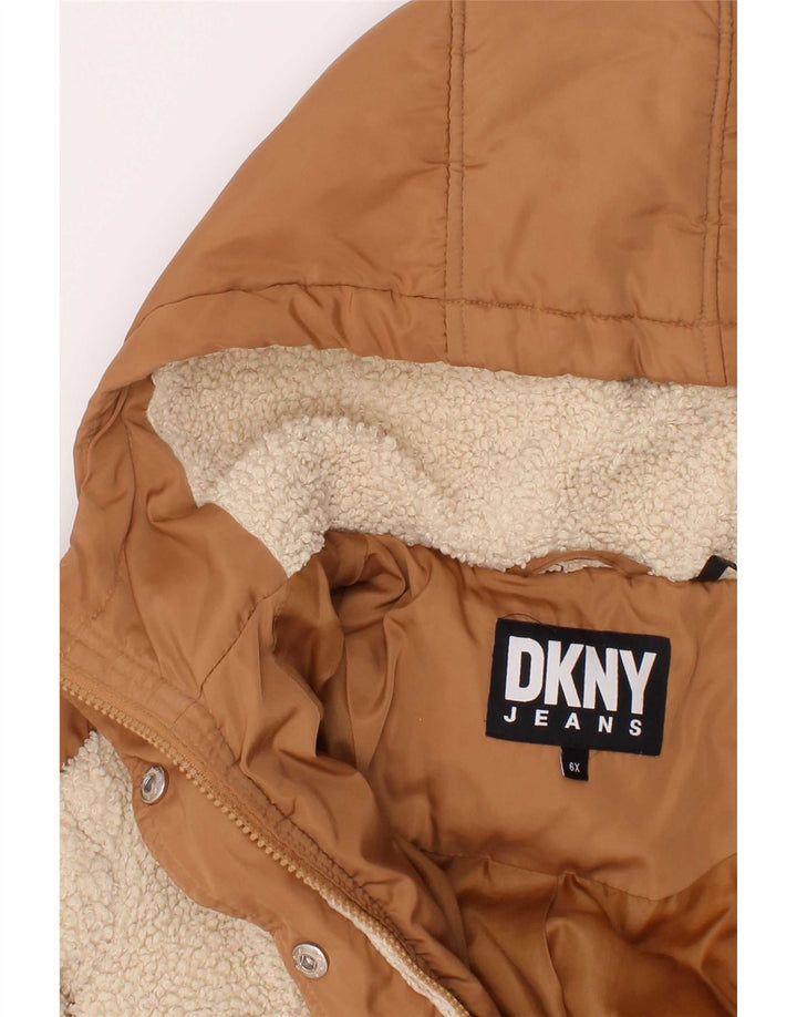 Dkny Girls Hooded Padded Jacket 5-6 Years Brown Colourblock Polyester