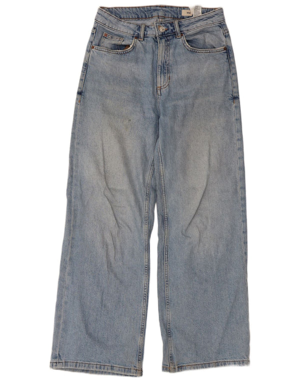 Marks & Spencer Womens Wide Leg Jeans UK 10 Small W30 L28 Blue Cotton