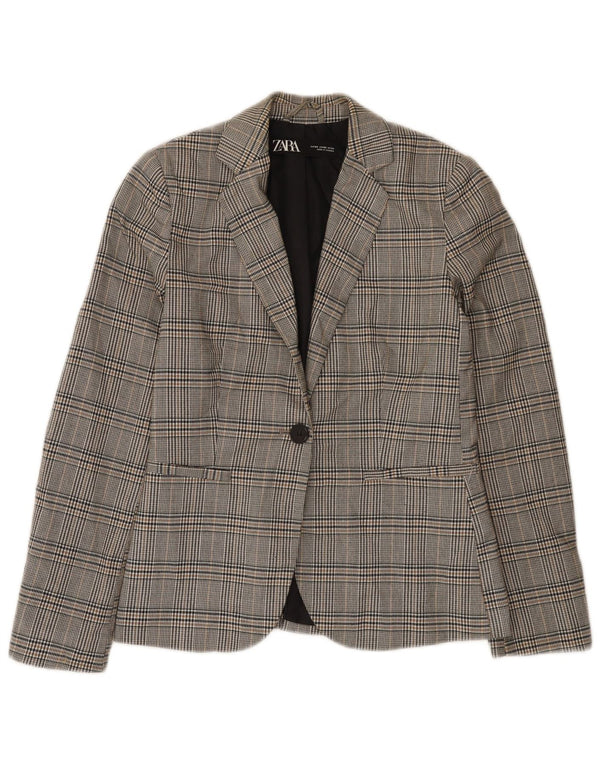 Giacca blazer a 1 bottone da donna Zara EU 34 2XS poliestere a quadri grigio