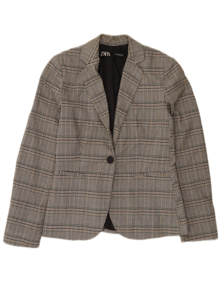 Zara Dame 1-knaps blazerjakke EU 34 2XS Grå ternet polyester