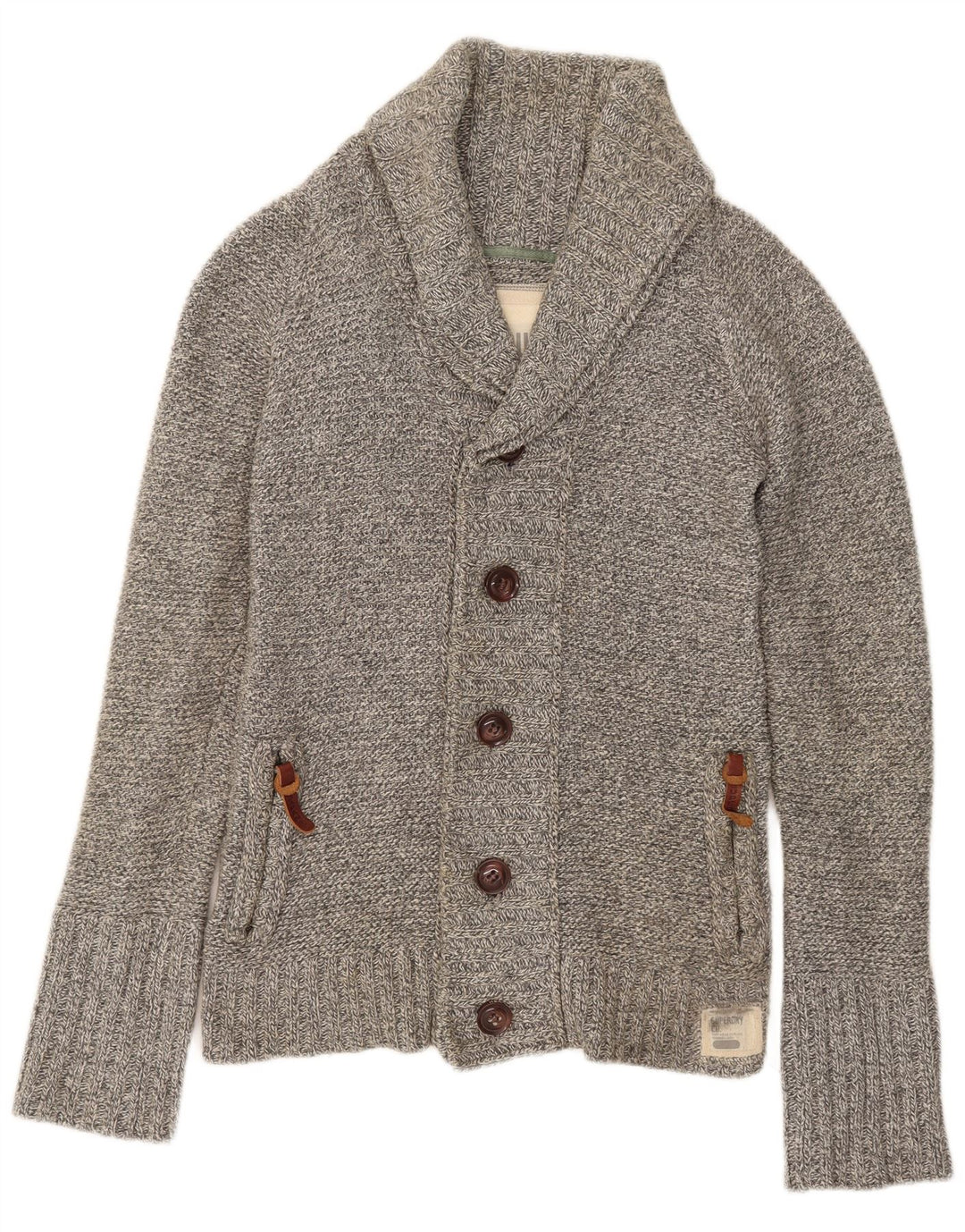 Superdry Herren-Cardigan-Pullover aus mittelgrauer Baumwolle