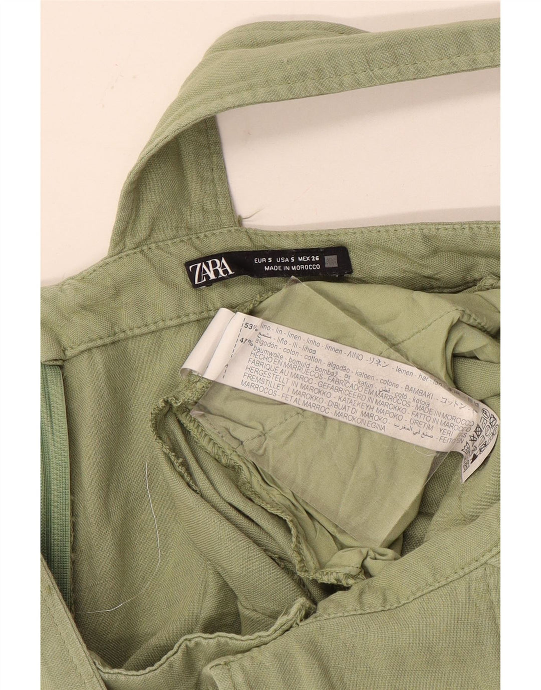 Zara Dame Dungarees Shorts Small W28 Khaki Linen