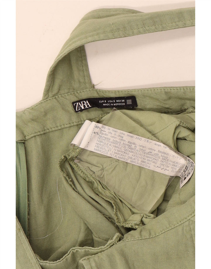 Zara Dame Dungarees Shorts Small W28 Khaki Linen