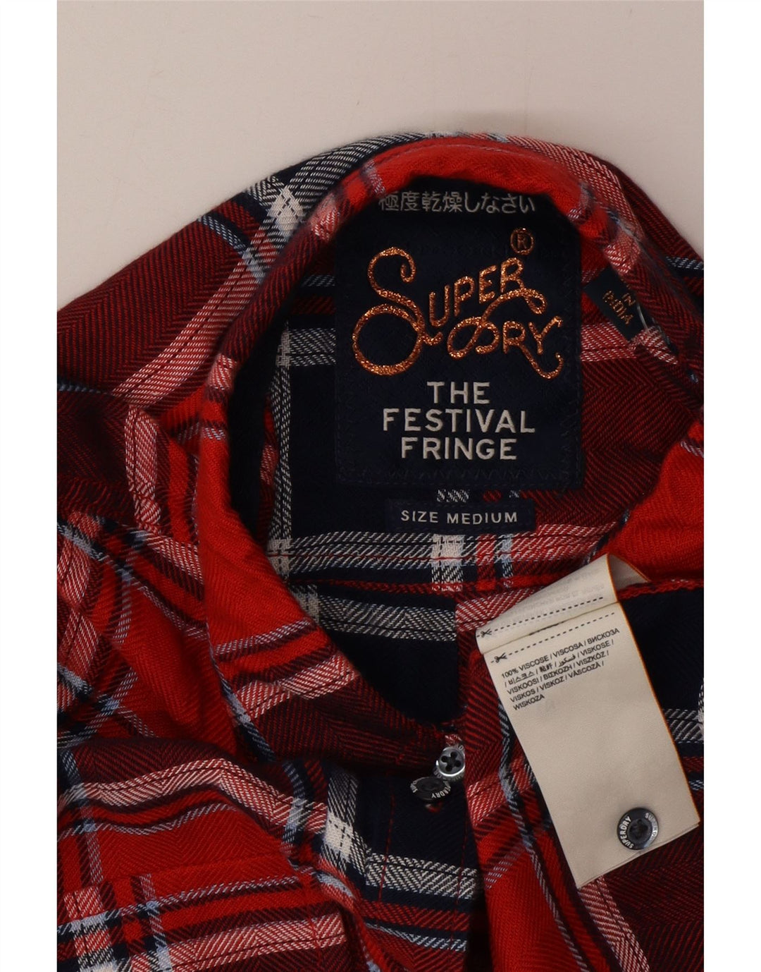 Superdry ženska flanelska košulja UK 14 srednje crvena karirana viskoza
