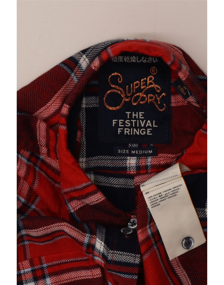 Superdry ženska flanelska košulja UK 14 srednje crvena karirana viskoza
