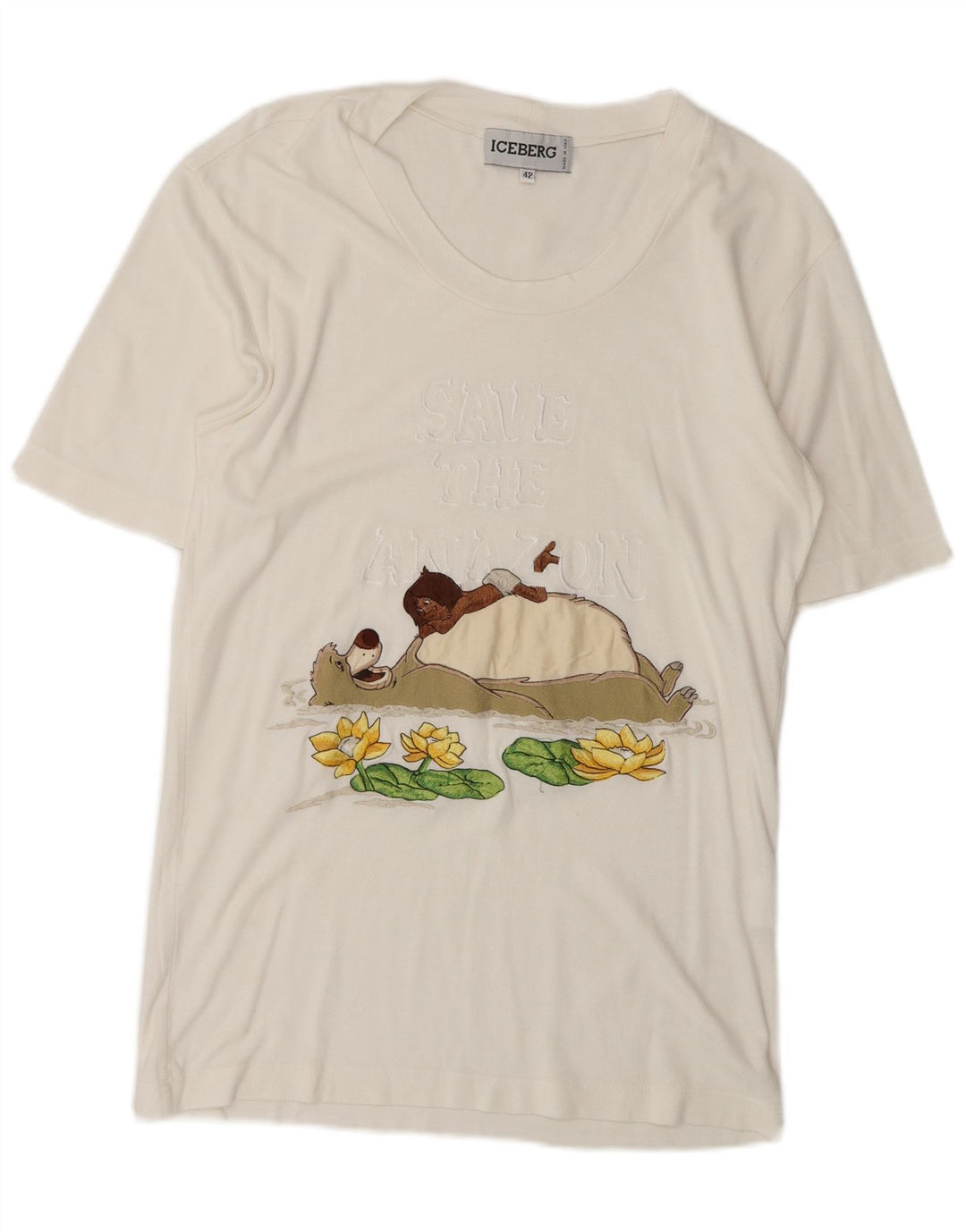 Iceberg Womens Disney Graphic T-Shirt Top IT 42 Medium White Cotton