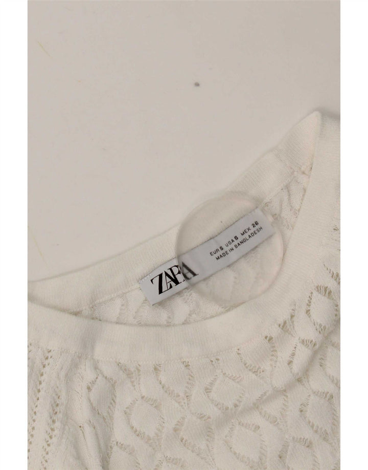 Zara Womens Crop Blouse Top UK 8 Petit Blanc