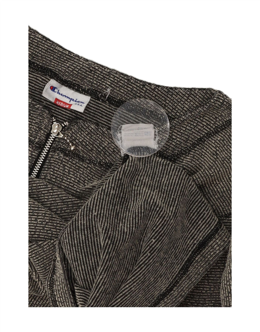 CHAMPION Womens Crop Top Long Sleeve UK 14 Medium Grey Striped Polyester Vintage Champion and Second-Hand Champion from Messina Hembry 