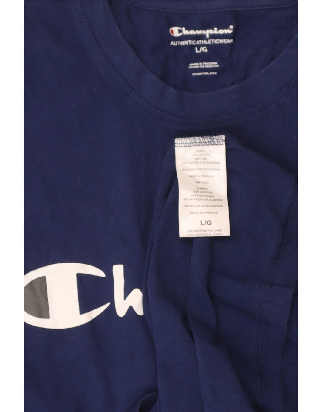 Champion Mens Graphic T-Shirt Top Large Navy Blue Cotton