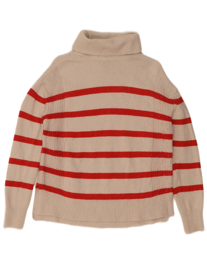 Marks & Spencer Womens Roll Neck Jumper Sweater UK 10 Small White Striped