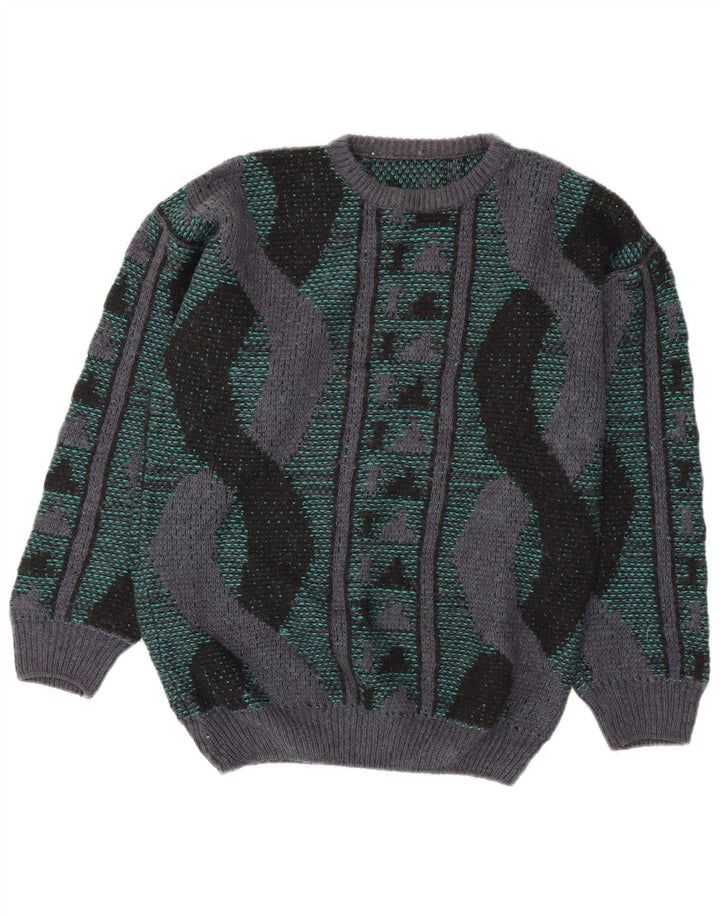 VINTAGE Mens Crew Neck Jumper Sweater Medium Multicoloured Geometric