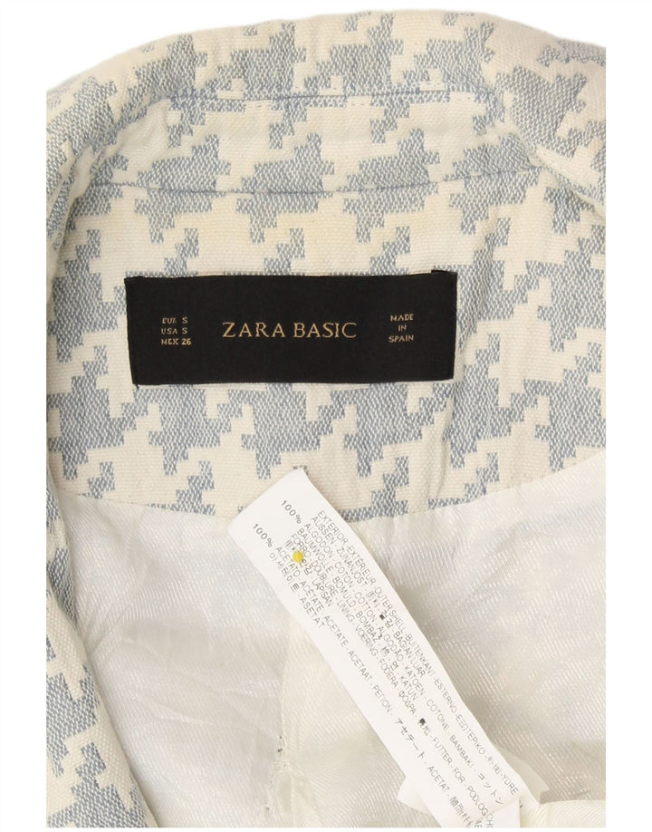 Zara Womens Loose Fit Blazer Jacket UK 10 Small White Houndstooth Cotton