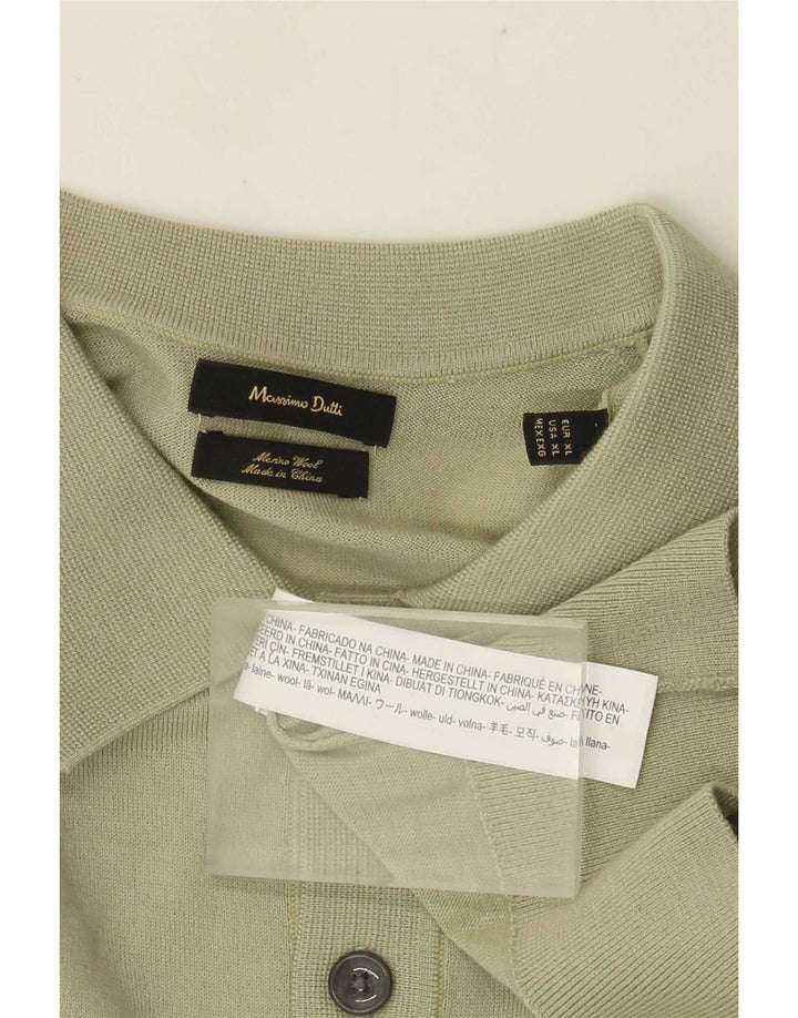 Massimo Dutti Mens Polo Neck Jumper Sweater XL Green Wool