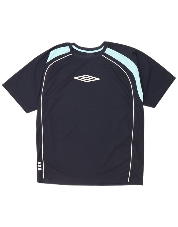Umbro Mens Graphic T-Shirt Top Large Navy Blue Colourblock Polyester