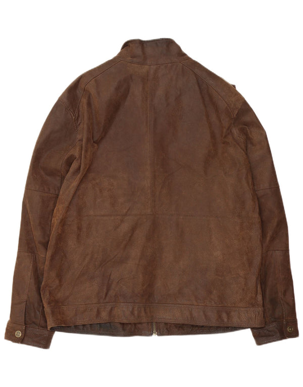 Marks & Spencer Mens Leather Jacket UK 42 XL Brown Leather
