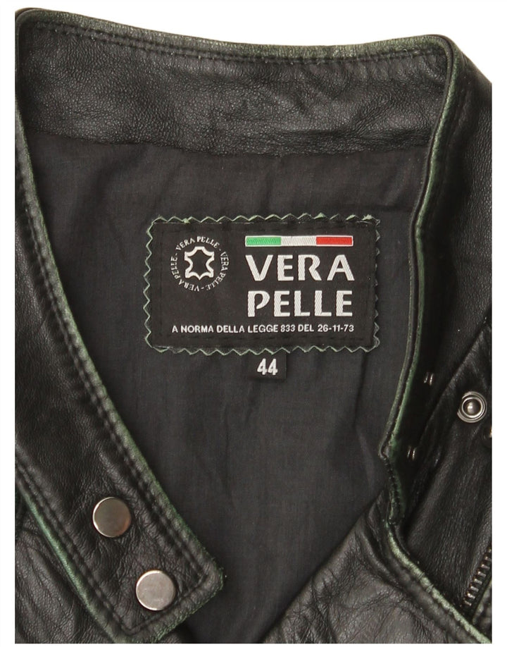 Vintage Womens Leather Biker Jacket IT 44 Medium Black Leather