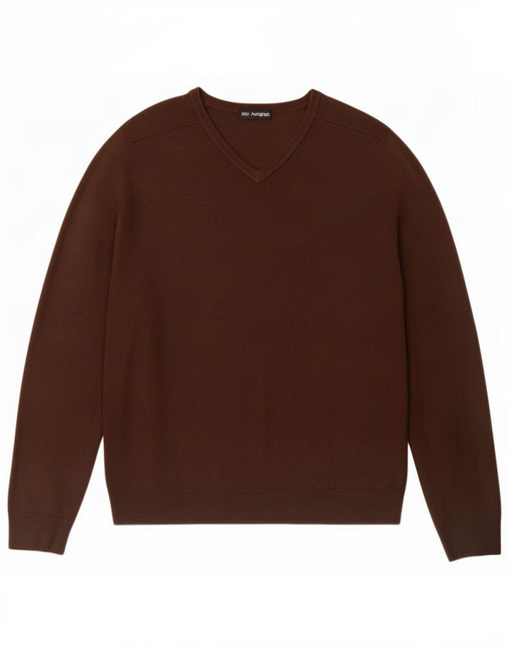 Marks & Spencer Mens V-Neck Jumper Sweater Large Brown Acrylic