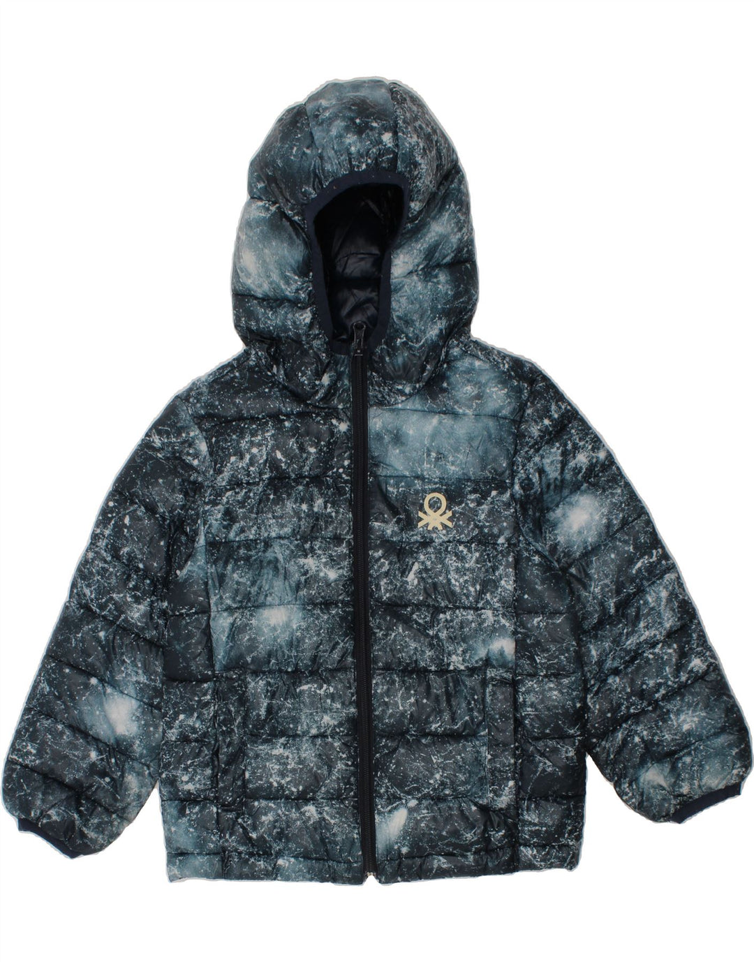BENETTON Boys Hooded Padded Jacket 5-6 Years Navy Blue Tie Dye Vintage Benetton and Second-Hand Benetton from Messina Hembry 