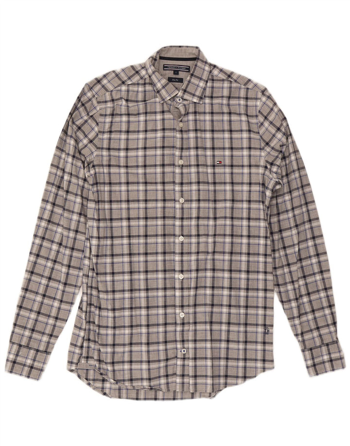 Tommy Hilfiger Mens Slim Fit Shirt Small Grey Check Cotton