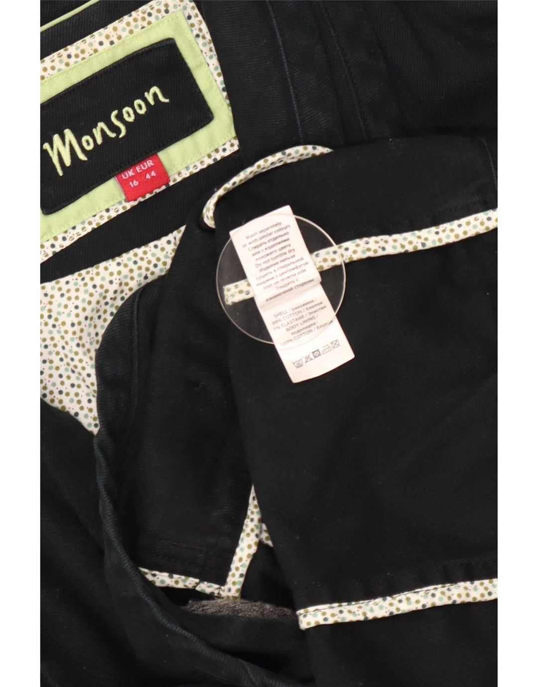 Monsoon Damen-Blazerjacke mit 1 Knopf, UK 16, Größe L, Schwarz, Baumwolle