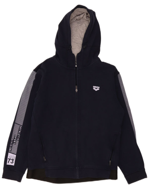 Arena Mens Graphic Zip Hoodie Sweater Small Navy Blue Colourblock Cotton