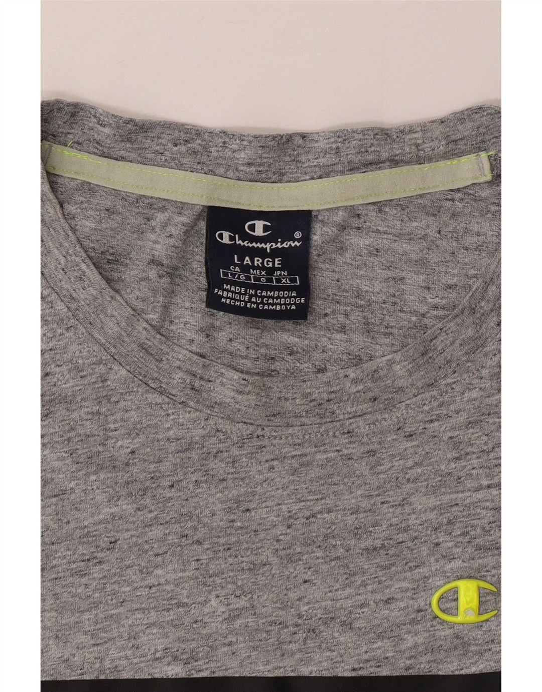 Champion Mens Graphic T-Shirt Top Large Grey Colourblock