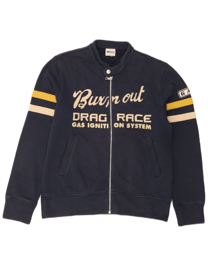 Gas Mens Graphic Tracksuit Top Jacket Medium Navy Blue Cotton