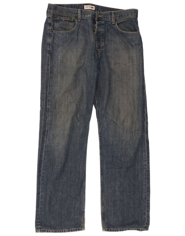 Jeans dritti con bandiera da uomo Tommy Hilfiger W34 L32 in cotone blu