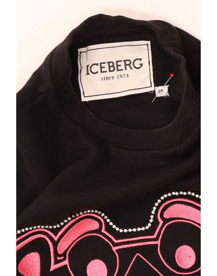 Iceberg Womens Pink Panther Graphic Sweatshirt Jumper IT 40 Small Black