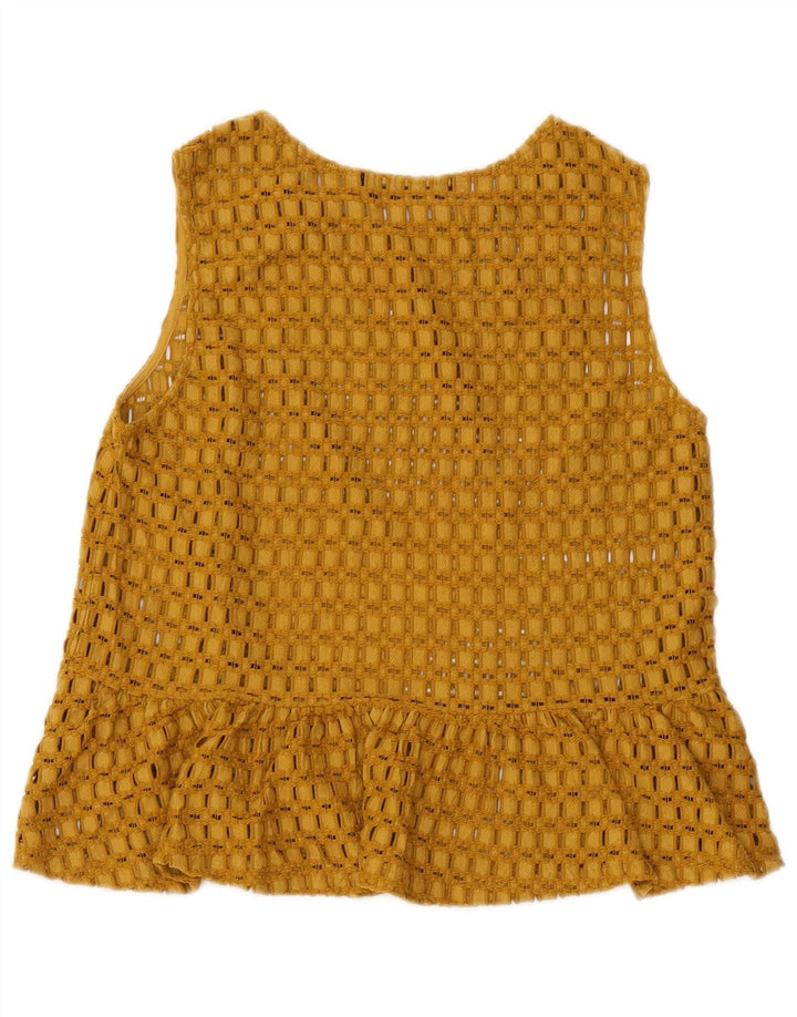 Zara Womens Crop Sleeveless Blouse Top UK 12 Medium Yellow Polyamide