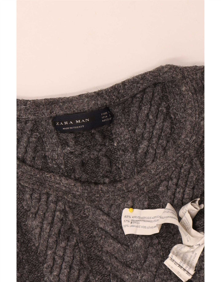 Zara Mens Crew Neck Jumper Sweater Large Grey Flecked Acrylic