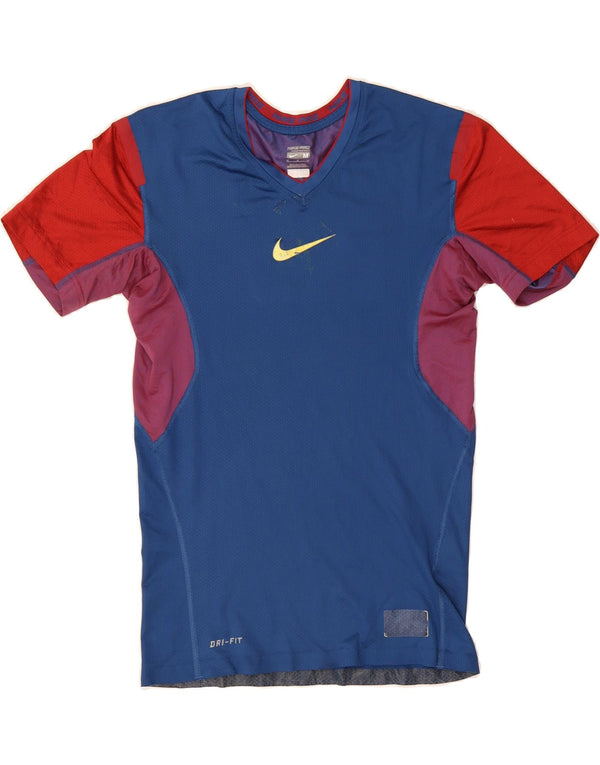 NIKE Womens Dri Fit T-Shirt Top UK 12 Medium Blue Colourblock Polyester