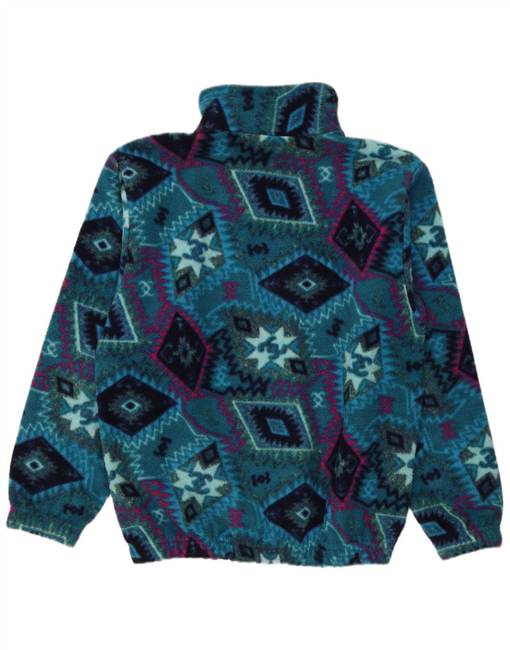 Brugi Mens Zip Neck Fleece Jumper Large Blue Geometric Polyester