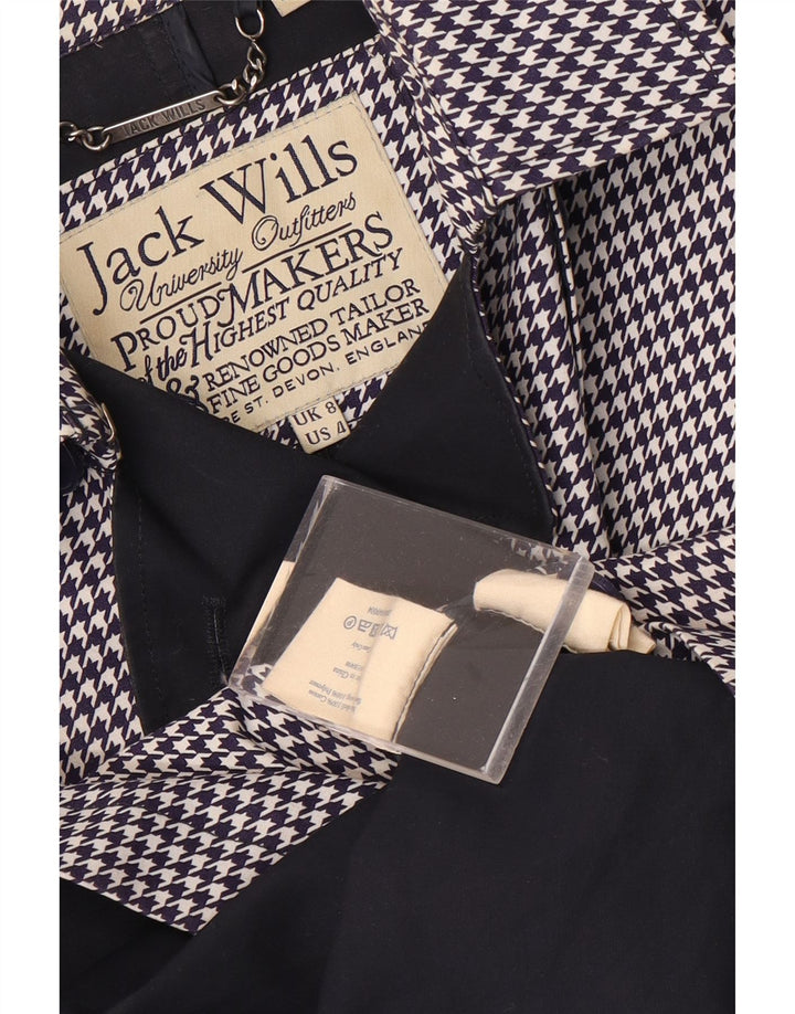 Jack Wills Womens Trench Coat UK 8 Small Navy Blue Houndstooth Cotton
