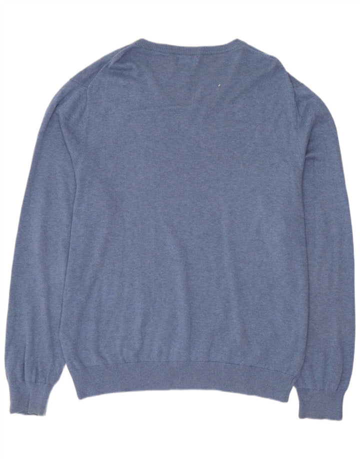 IZOD Mens V-Neck Jumper Sweater Large Blue Cotton