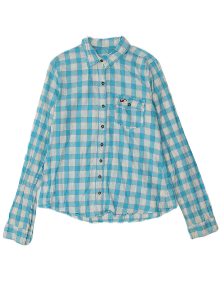 Hollister Womens Shirt UK 12 Medium Blue Gingham Cotton