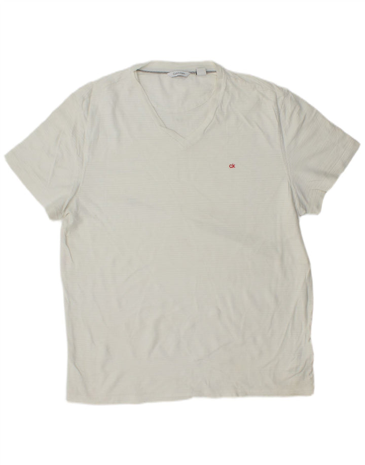 CALVIN KLEIN Mens T-Shirt Top Large White Striped Cotton