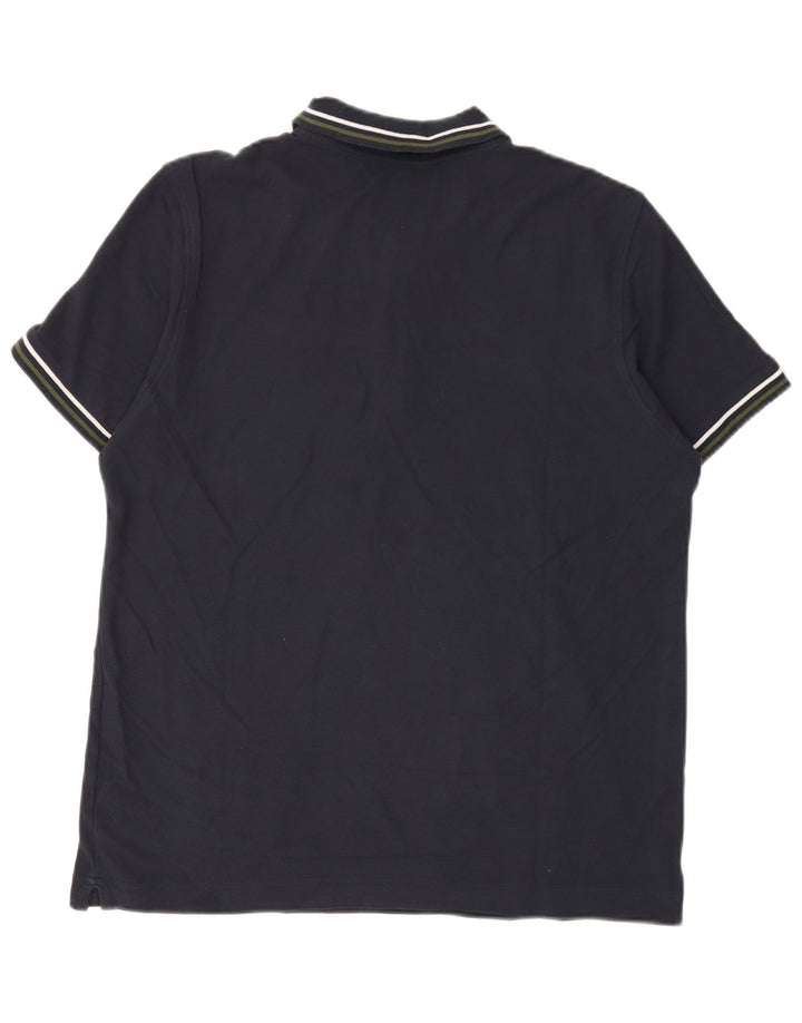 Lotto Mens Polo Shirt Medium Navy Blue Striped Cotton