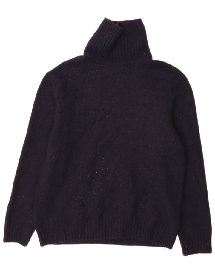 Zara Mens Roll Neck Jumper Sweater Large Navy Blue Wool